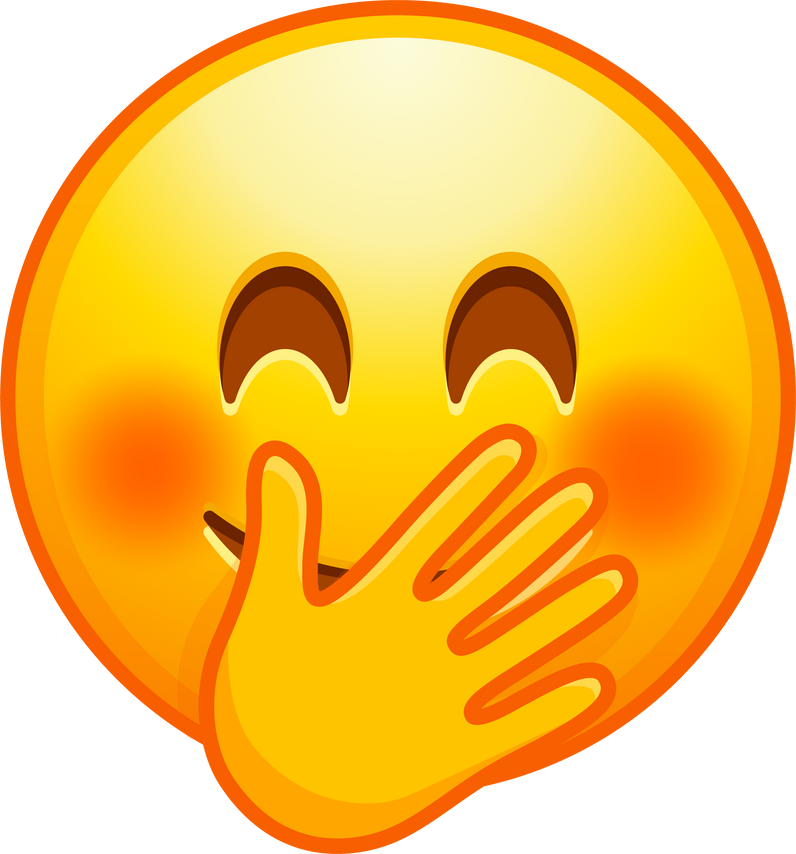 Top quality emoticon. Chuckle Emoji. Emoticon cover mouth with hand while laughing. Yellow face emoji. Popular element.